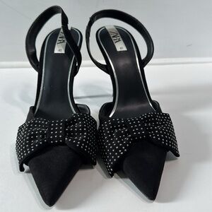 Zara Studded Bow Slingback Stiletto Heels - Size 41 (US 10.5)